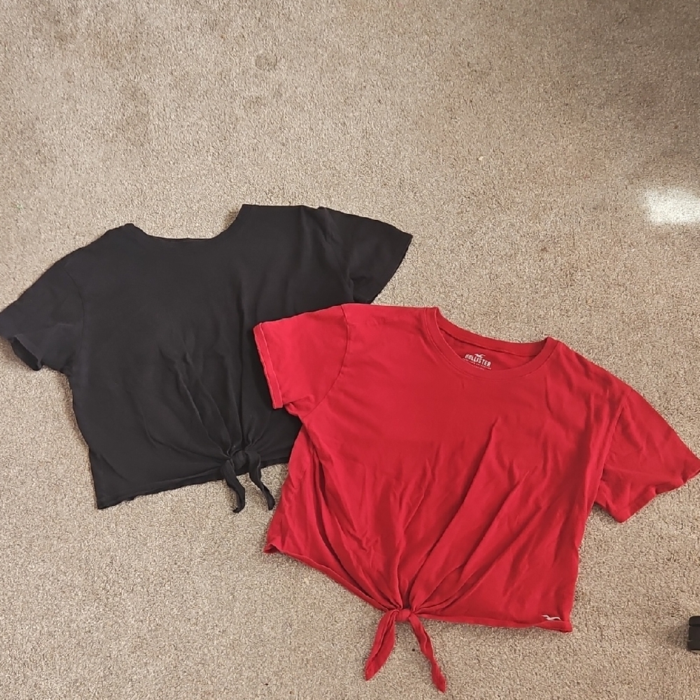 Set Of 2 Hollister Black and Red Tie-Front Tops